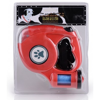 Retractable dog leash with flashlight and waste led retractable dog leash