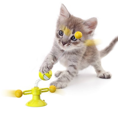 2020 new design Amazon hot selling  Cat toy with suction cup spring cat chasing toy with feather and ball